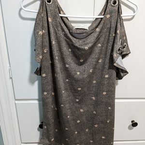 Jon & Anna 1X Brown Pink Cold Shoulder Short Sleeve Floral Metal Eyelet Top